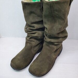 Cloak Olive Green Suede Leather Lined Boot Womens 7 M Rare Comfort Bohemian Boho